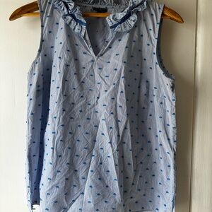 Talbots Blue Ruffled Sleeveless Blouse